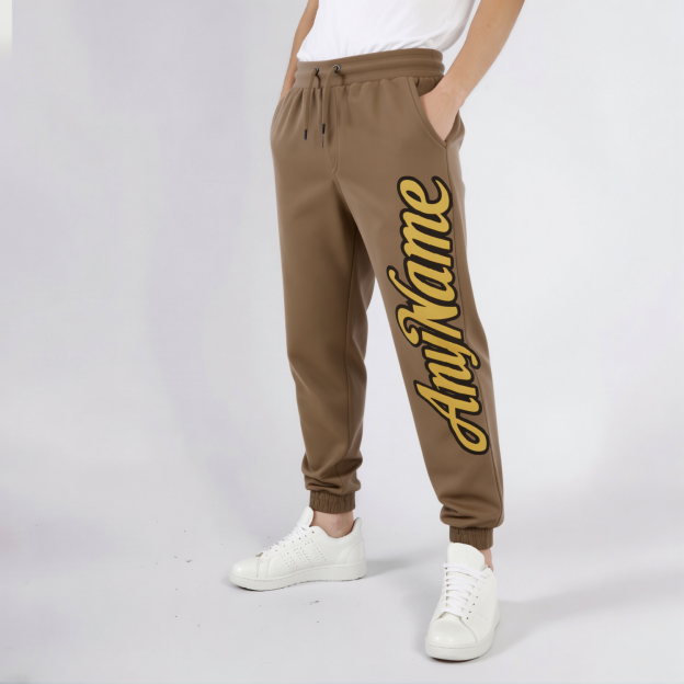 Custom Brown & Yellow/Black Fleece Jogger Sweatpants