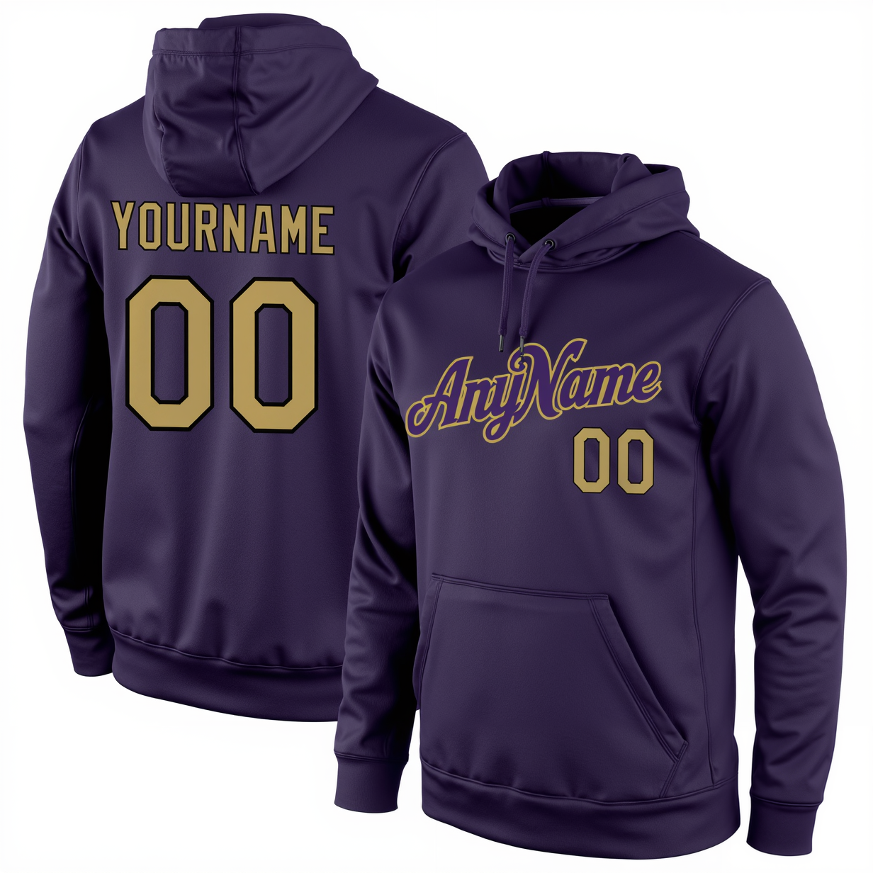 Custom Purple & Gold/Black Pullover Sports Sweatshirt Hoodie