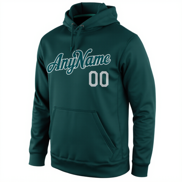 Custom Midnight Green & Grey Pullover Sports Sweatshirt Hoodie