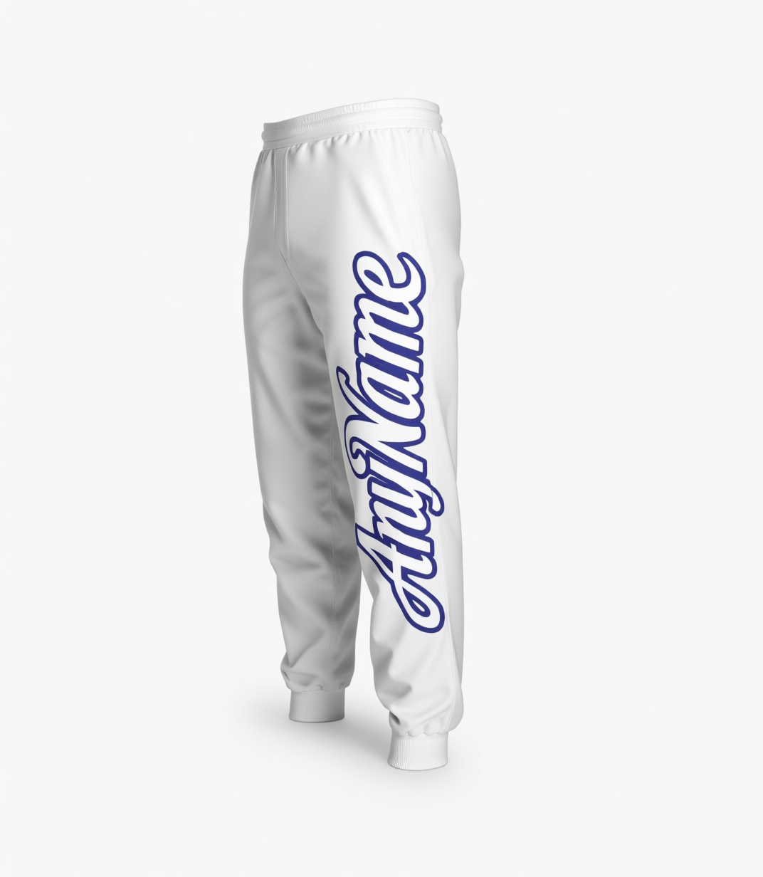 Custom White & Royal Fleece Jogger Sweatpants