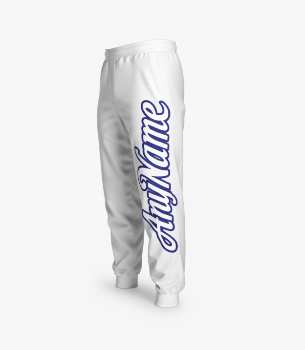 Custom White & Royal Fleece Jogger Sweatpants