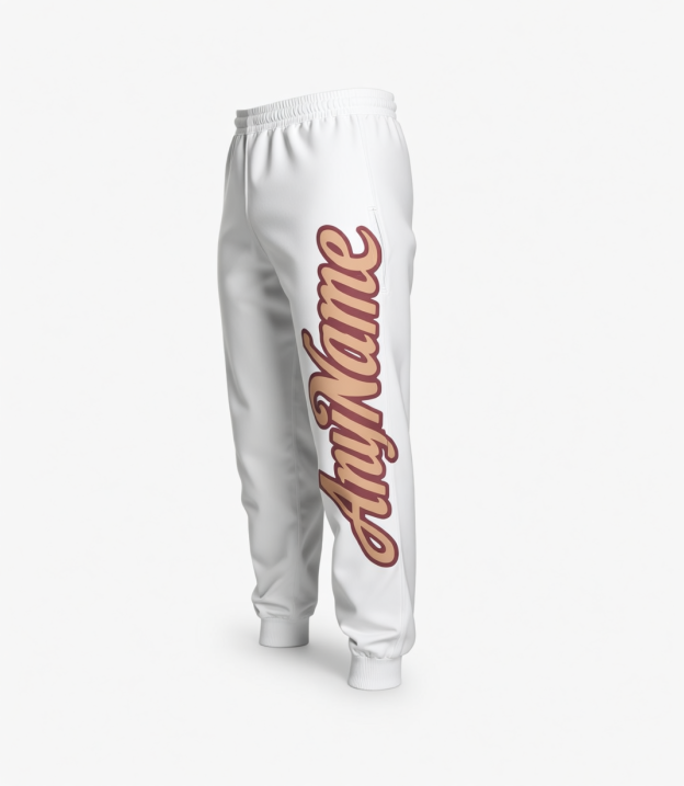 Custom White & Beige/Burgundy Fleece Jogger Sweatpants