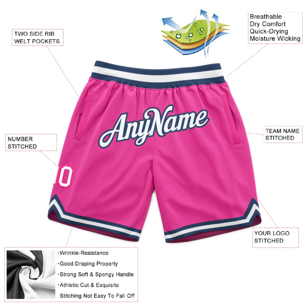 Custom Pink & White/Navy Throwback Shorts