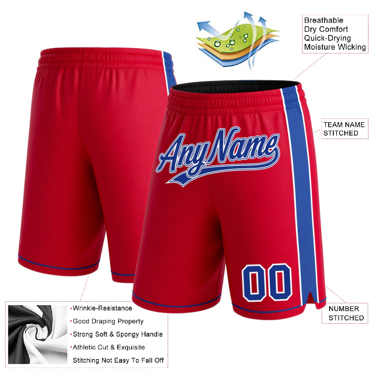 Custom Red & Royal/White Shorts