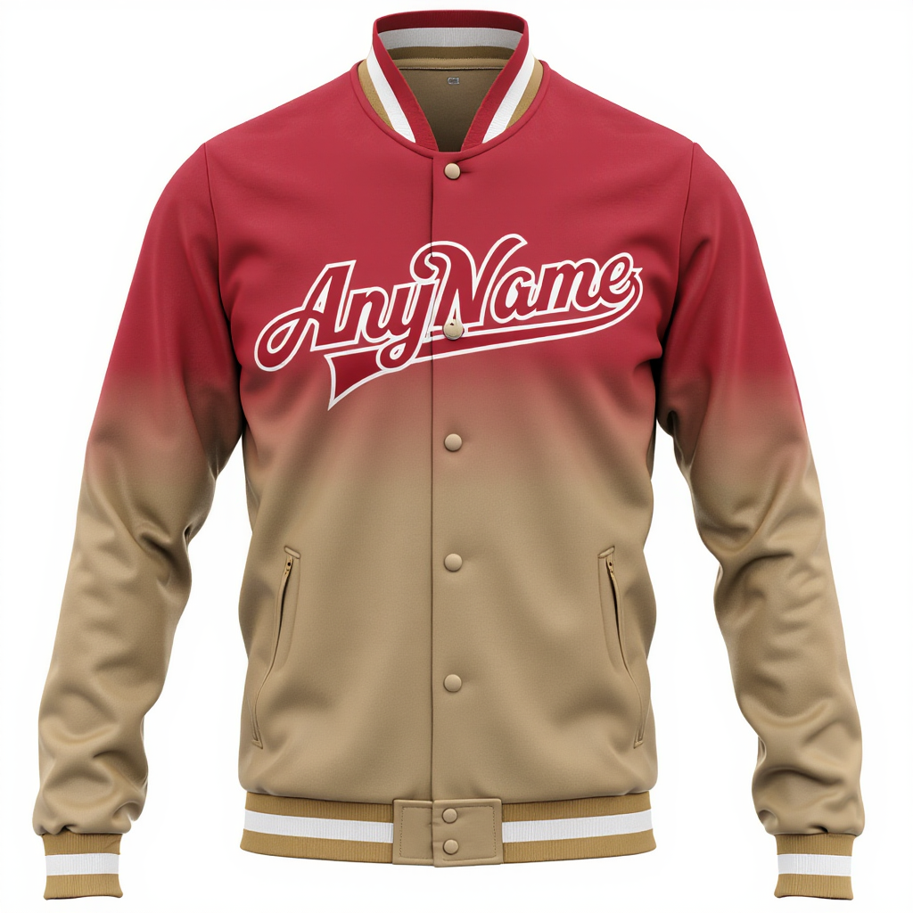 Custom Red & Khaki/White Full-Snap Gradient Fleece Jacket