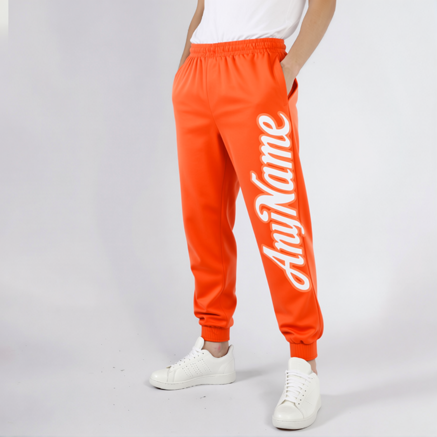 Custom Orange & White Fleece Jogger Sweatpants