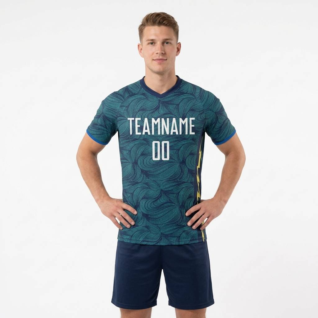 Custom Teal & Navy/White Custom Soccer Jersey