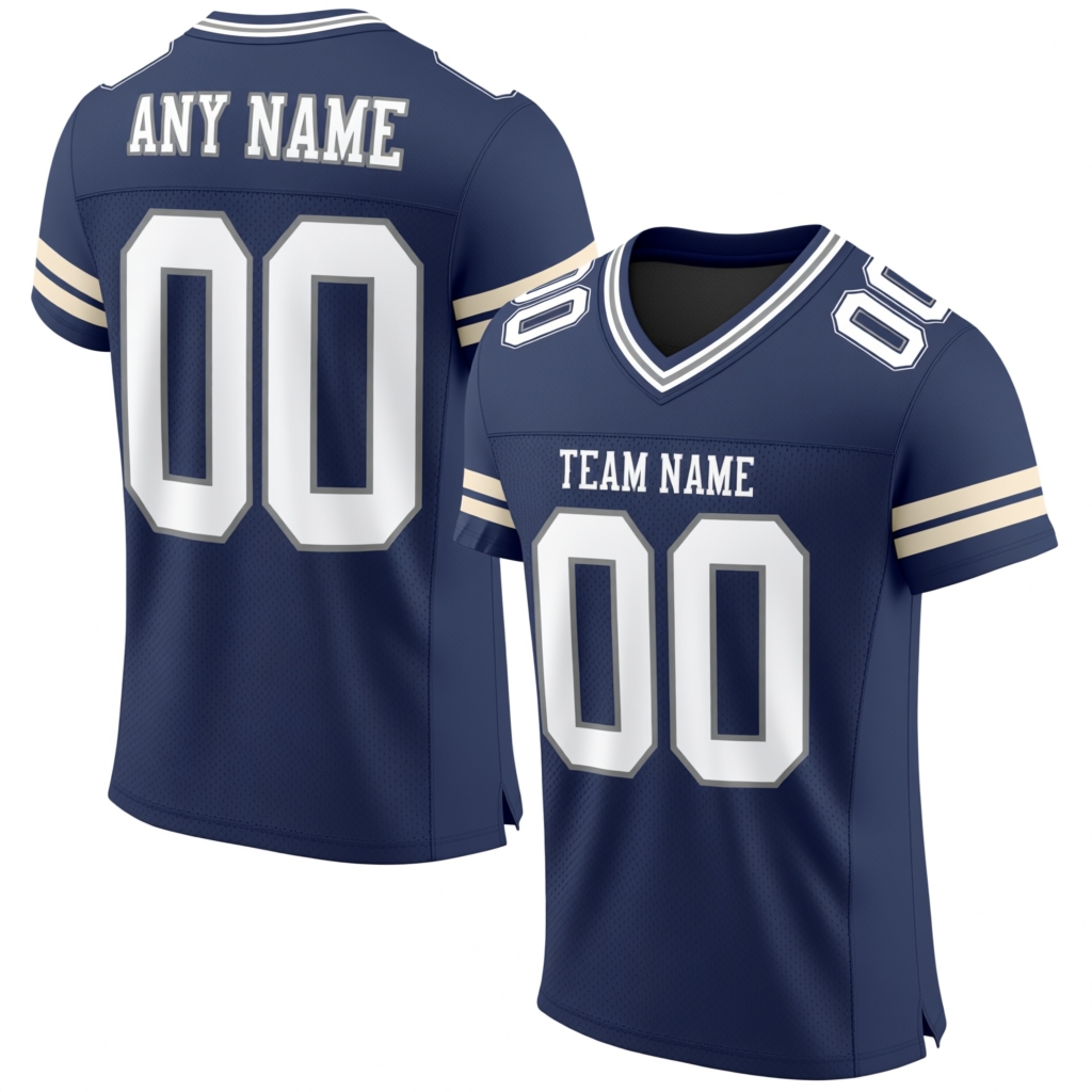 Custom Navy & White/Sliver Football Jersey