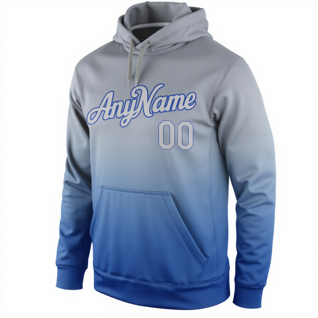 Custom Blue & Grey Pullover Sports Sweatshirt Hoodie