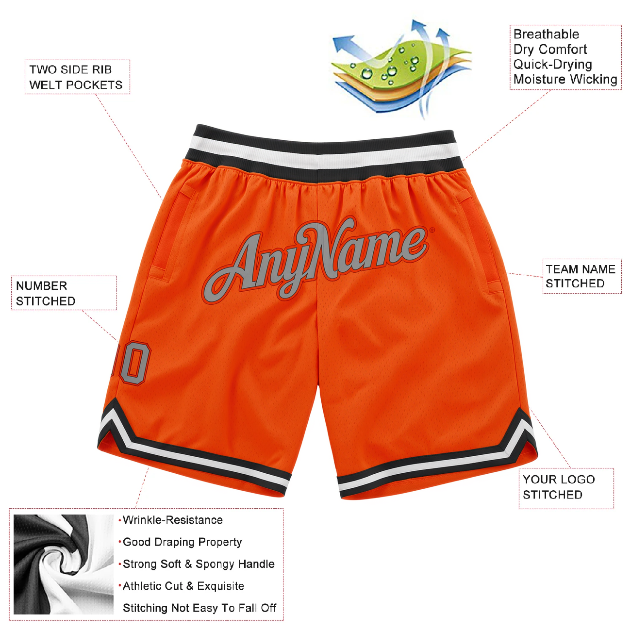 Custom Orange & Grey/Black Throwback Shorts