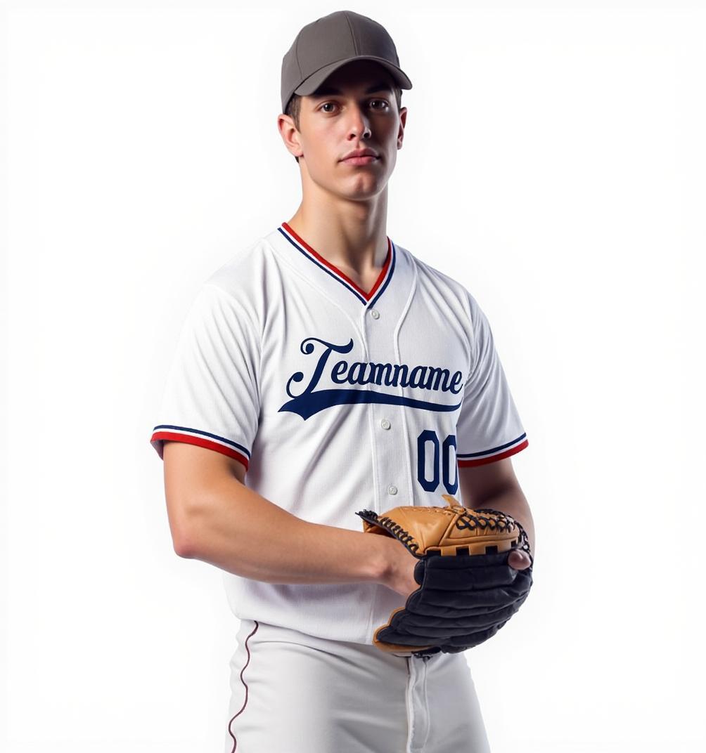 Custom White & Navy-Red Baseball Jersey