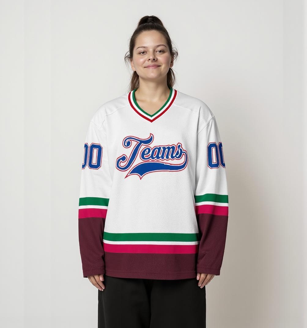 Custom White & Royal/Burgundy Hockey Jersey
