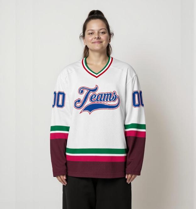 Custom White & Royal/Burgundy Hockey Jersey