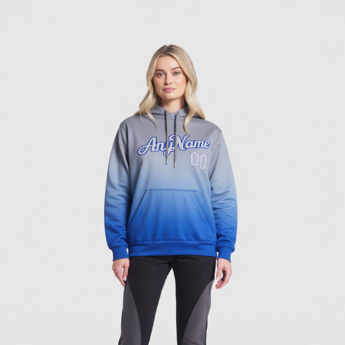 Custom Blue & Grey Pullover Sports Sweatshirt Hoodie