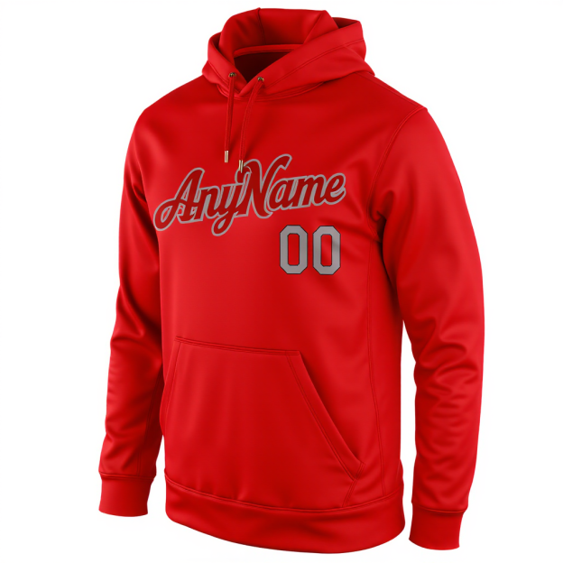  Custom Red & Grey/Black Pullover Sports Sweatshirt Hoodie