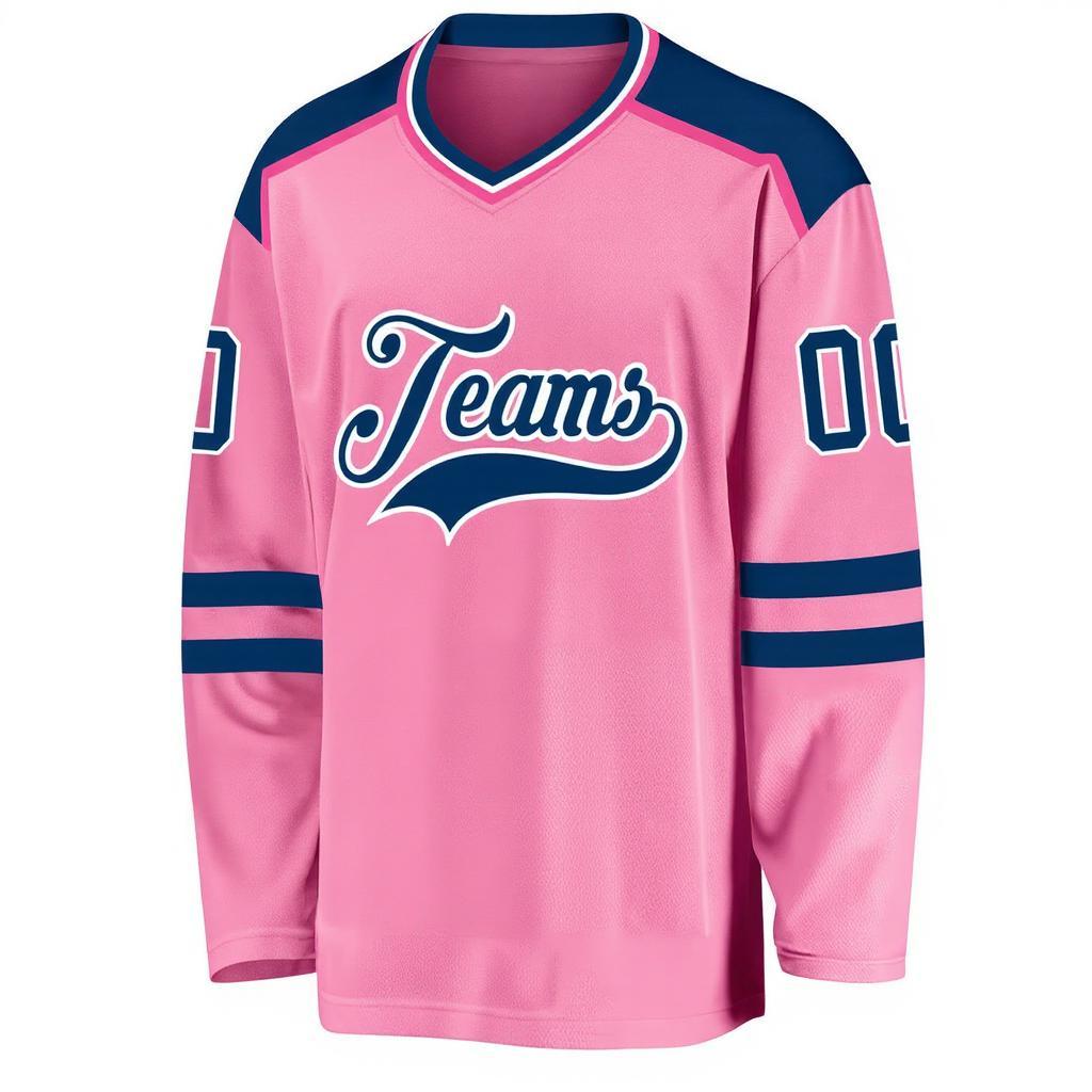 Custom Pink & Navy/White Hockey Jersey