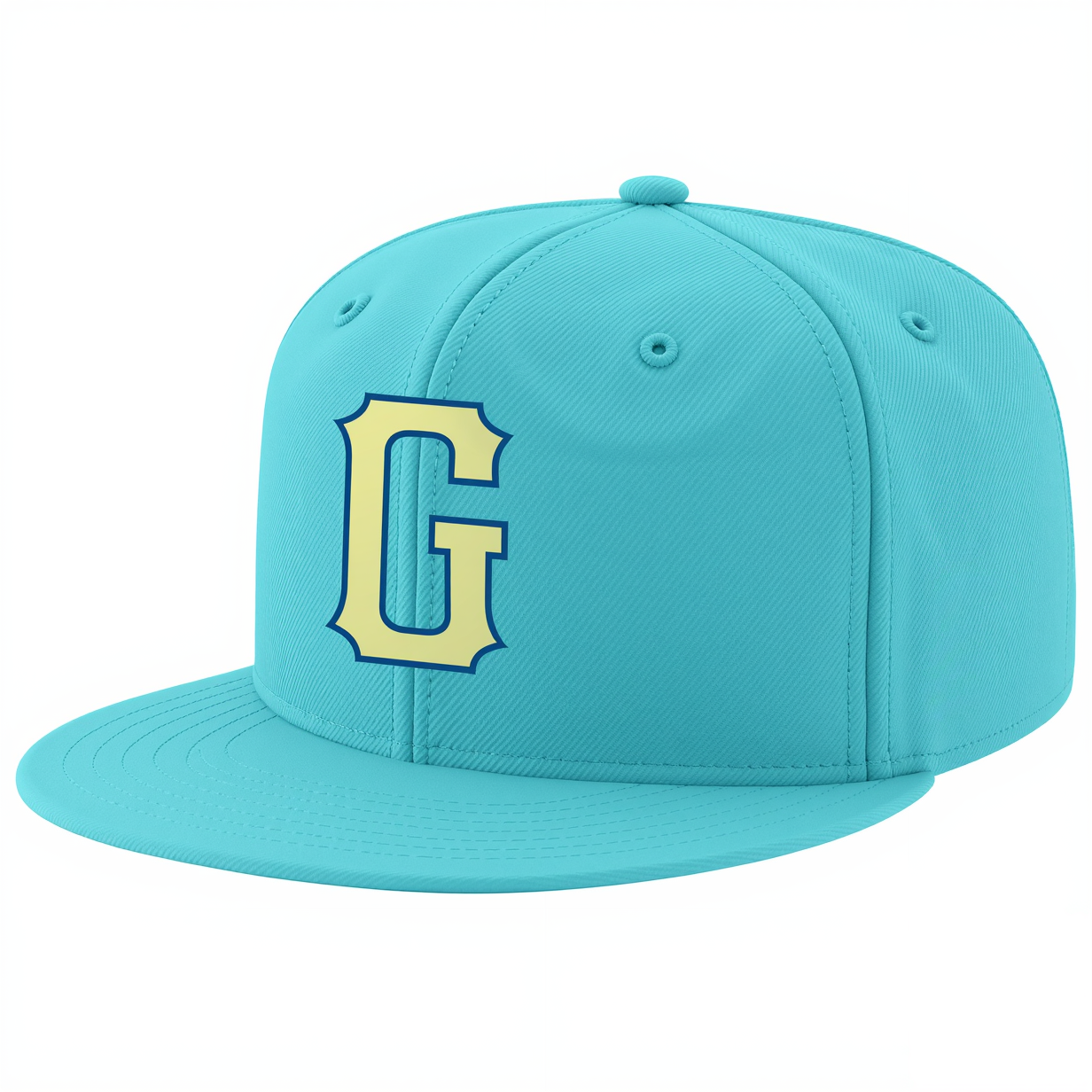 Custom Aqua & Cream/Navy Stitched Adjustable Snapback Hat