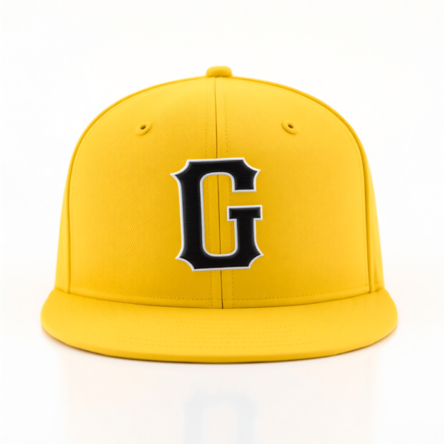 Custom Yellow & Navy/White Stitched Adjustable Snapback Hat