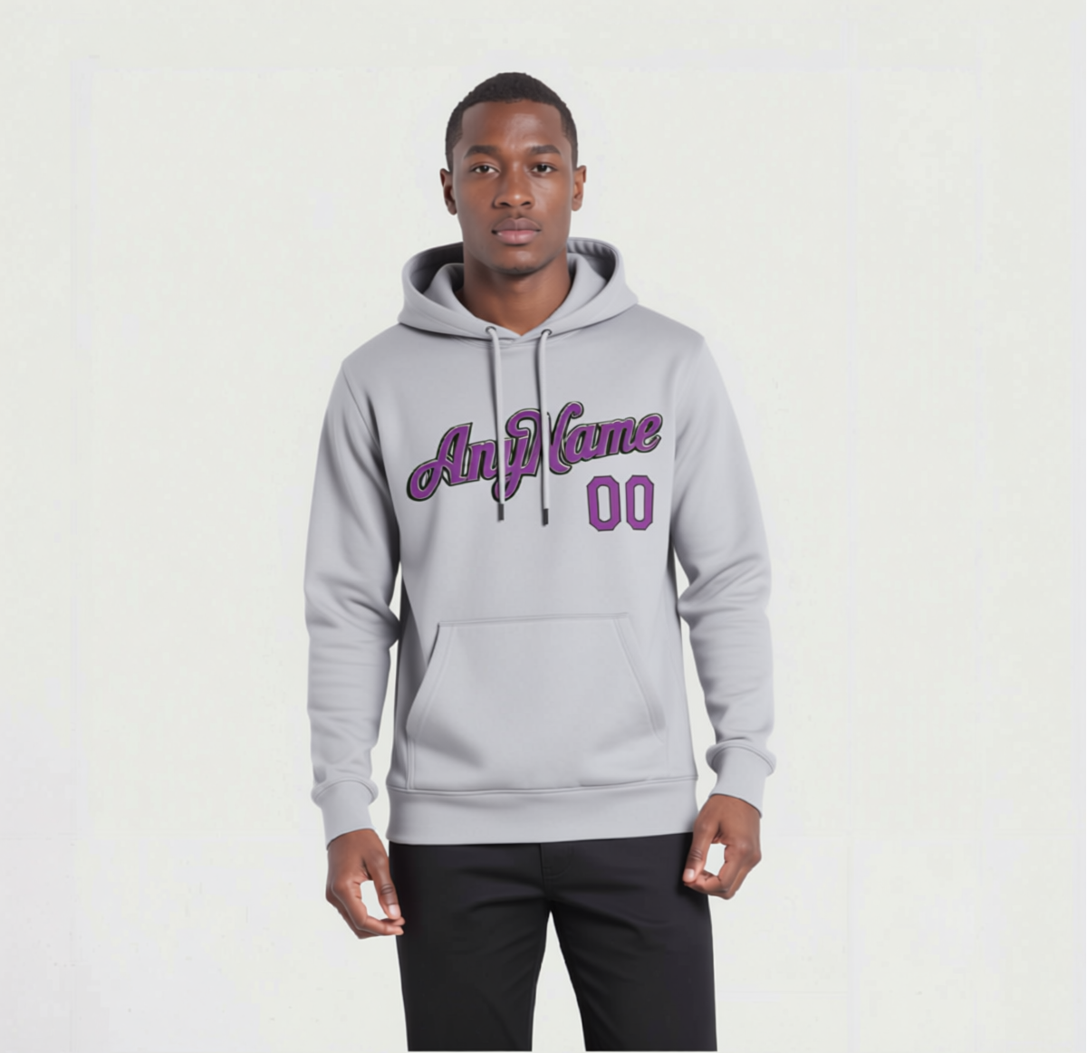 Custom Grey & Purple/Black Pullover Sports Sweatshirt Hoodie