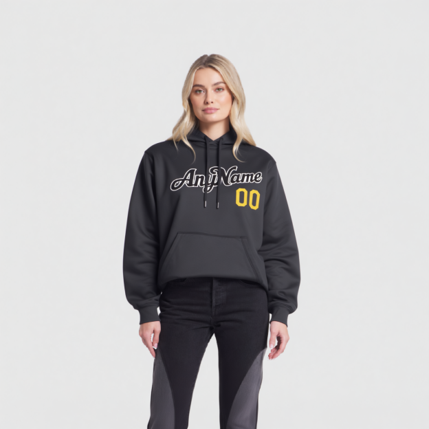 Custom Dark Grey & Yellow/White Pullover Sports Sweatshirt Hoodie