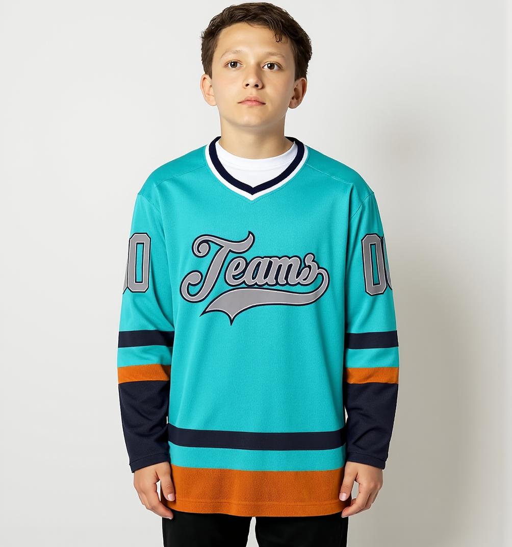 Custom Aqua & Grey/Black Hockey Jersey