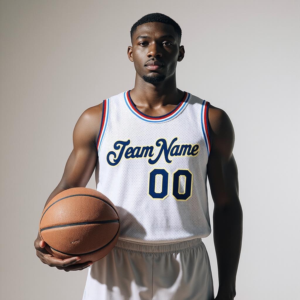 Custom White & Navy/Cream Basketball City Edition Jersey