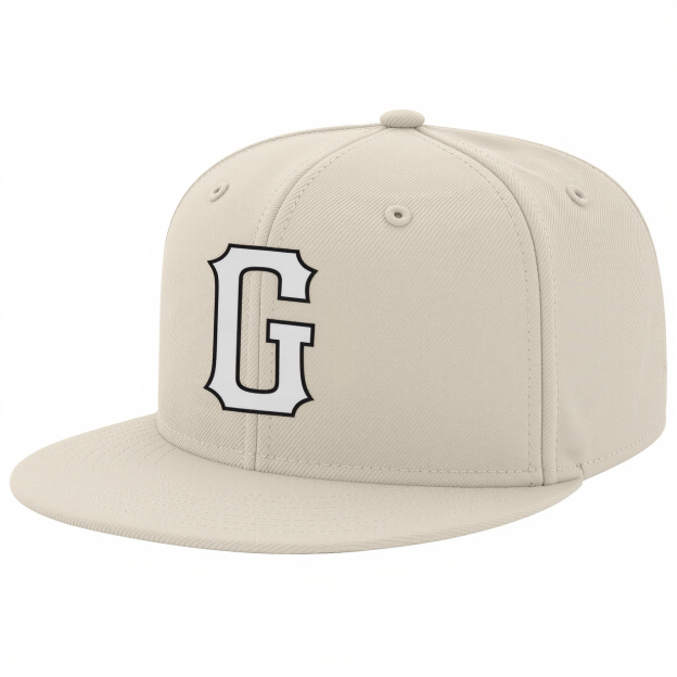 Custom Cream & White/Black Stitched Adjustable Snapback Hat