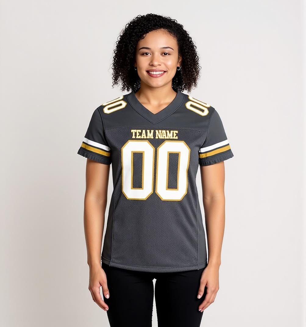 Custom Dark Grey & White/Gold Football Jersey