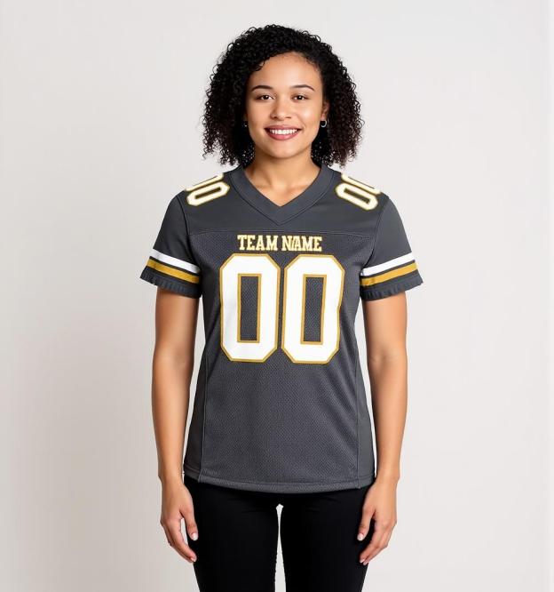Custom Dark Grey & White/Gold Football Jersey