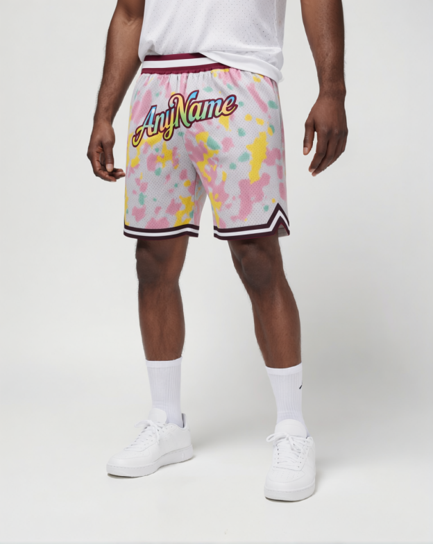 Custom Ink Splash White & Pink/Yellow Throwback Shorts