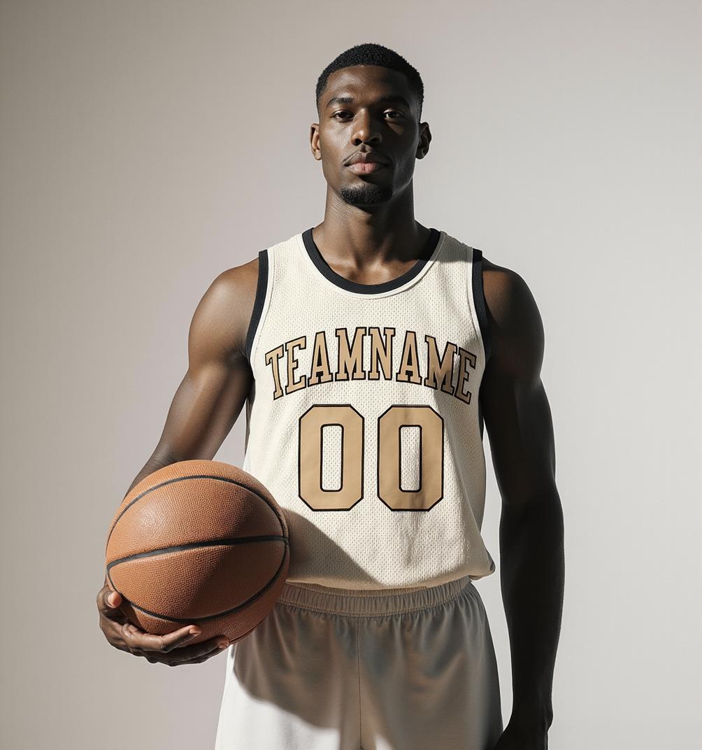 Custom Cream & Beige/Black Basketball Throwback Jersey