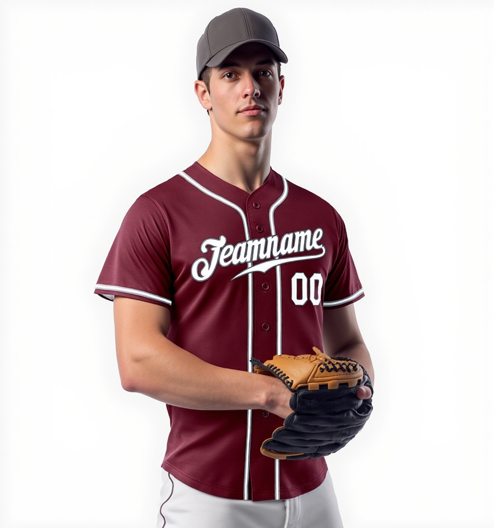Custom Burgundy & White/Grey Baseball Jersey