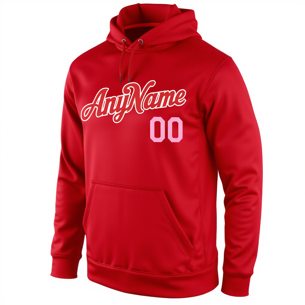 Custom Red & Pink/White Pullover Sports Sweatshirt Hoodie