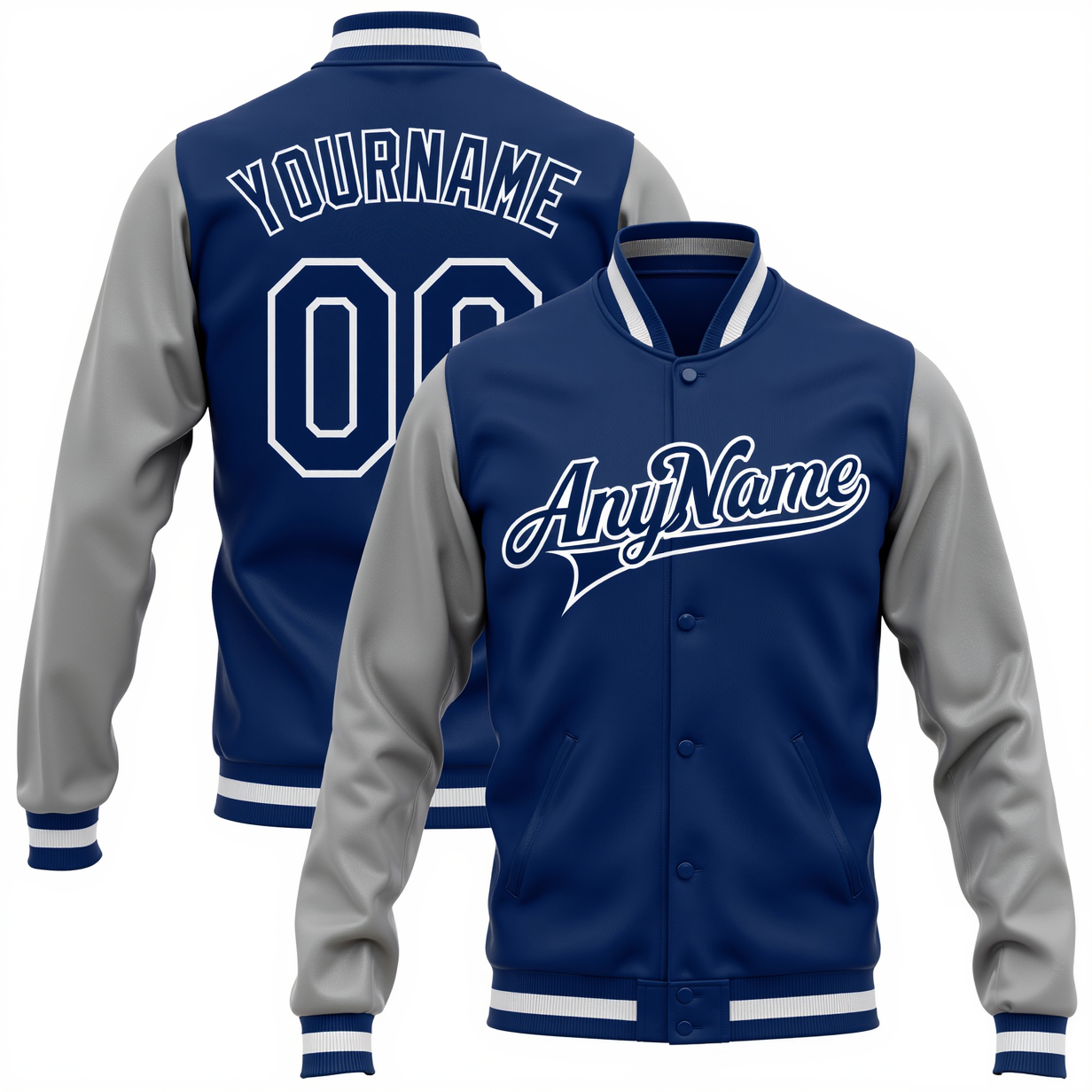 Custom Royal Blue & Gray/White Full-Snap Raglan Sleeves Fleece Jacket