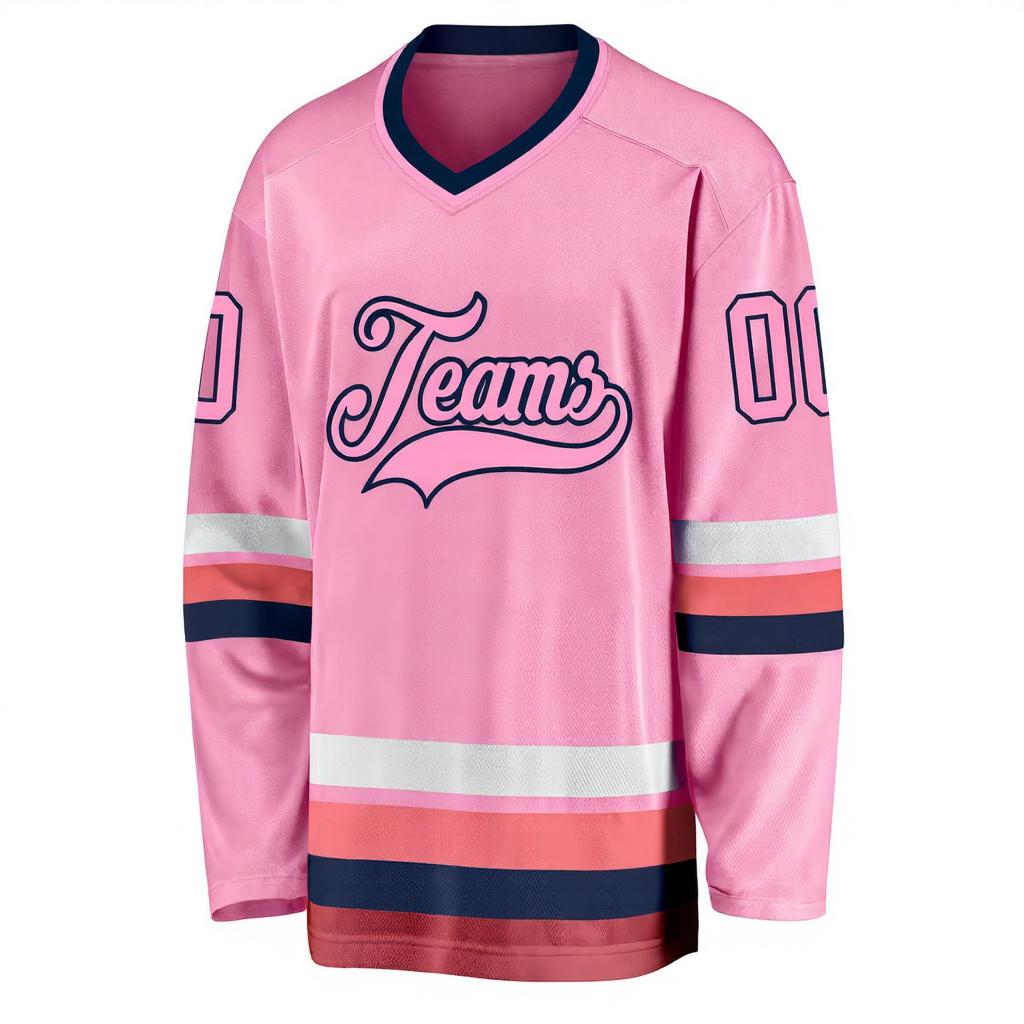 Custom Pink & Navy/White Hockey Jersey