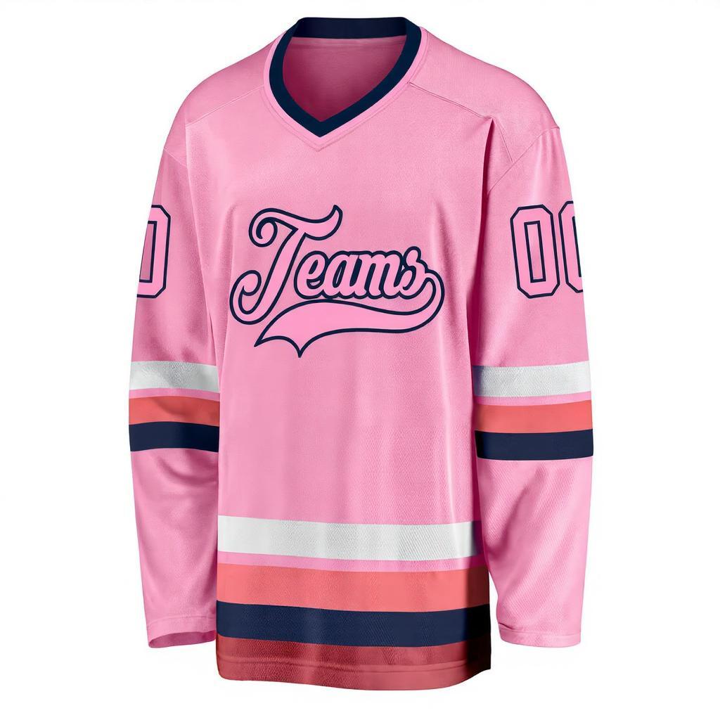 Custom Pink & Navy/White Hockey Jersey