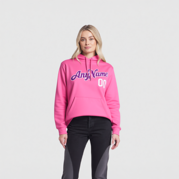 Custom Pink & Purple/White Pullover Sports Sweatshirt Hoodie