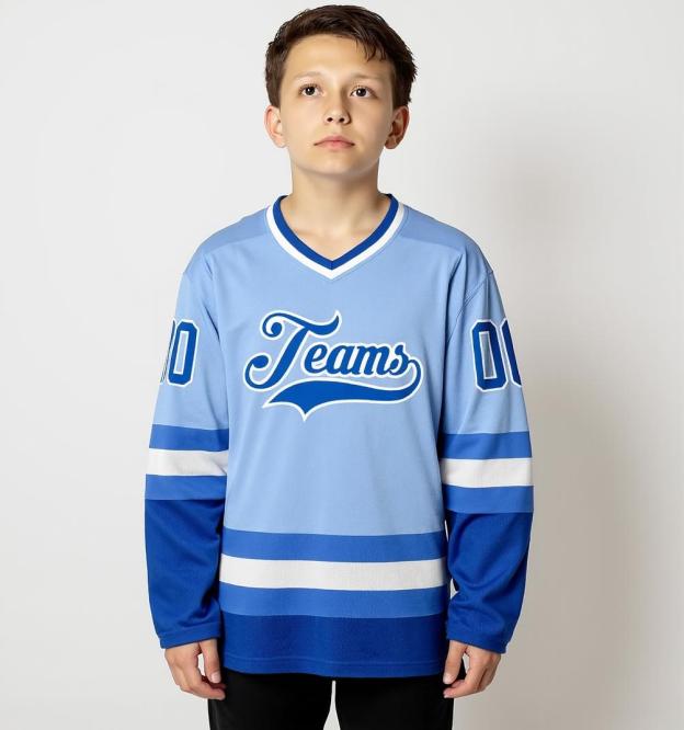 Custom Sky Blue & Royal/White Hockey Jersey