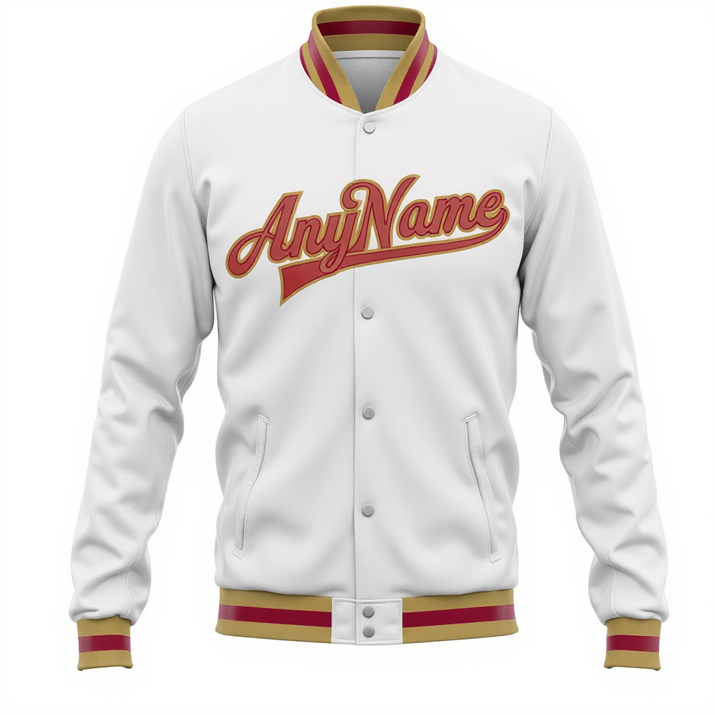 Custom White& Red/Khaki Full-Snap Fleece Jacket
