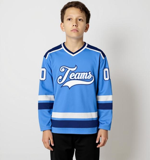 Custom Sky Blue & White/Navy Hockey Jersey