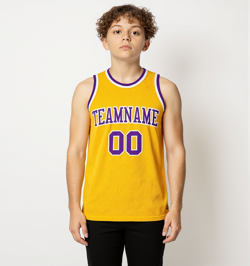 Custom Yellow & Purple/White Basketball Throwback Jersey