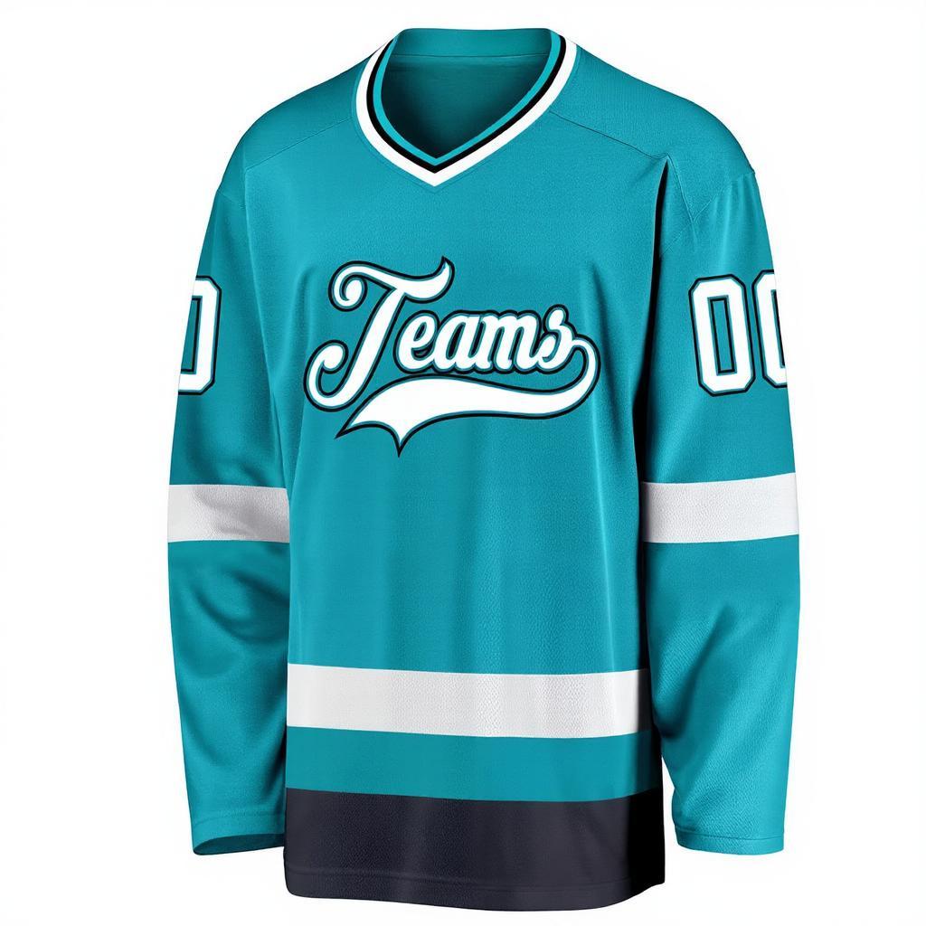 Custom Aqua & White/Black Hockey Jersey