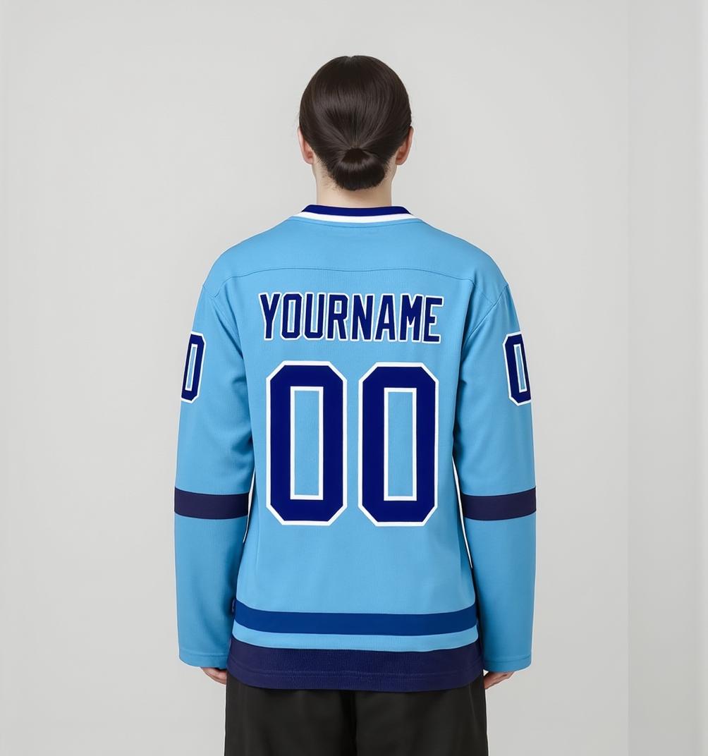 Custom Sky Blue & Royal/White Hockey Jersey