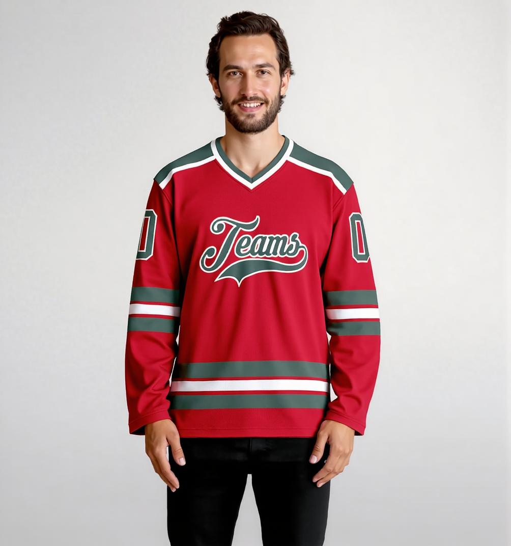 Custom Red & Grey/White Hockey Jersey