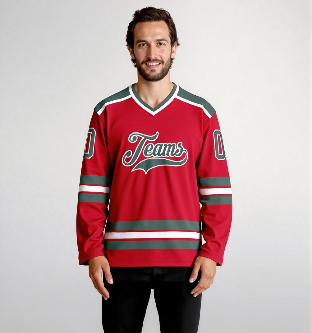 Custom Red & Grey/White Hockey Jersey