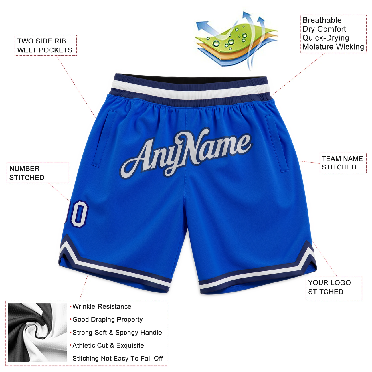 Custom Royal Blue & White/Navy Throwback Shorts