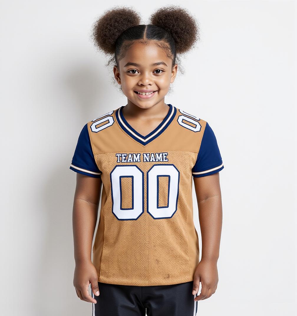 Custom Old Gold & Royal/White Throwback Football Jersey
