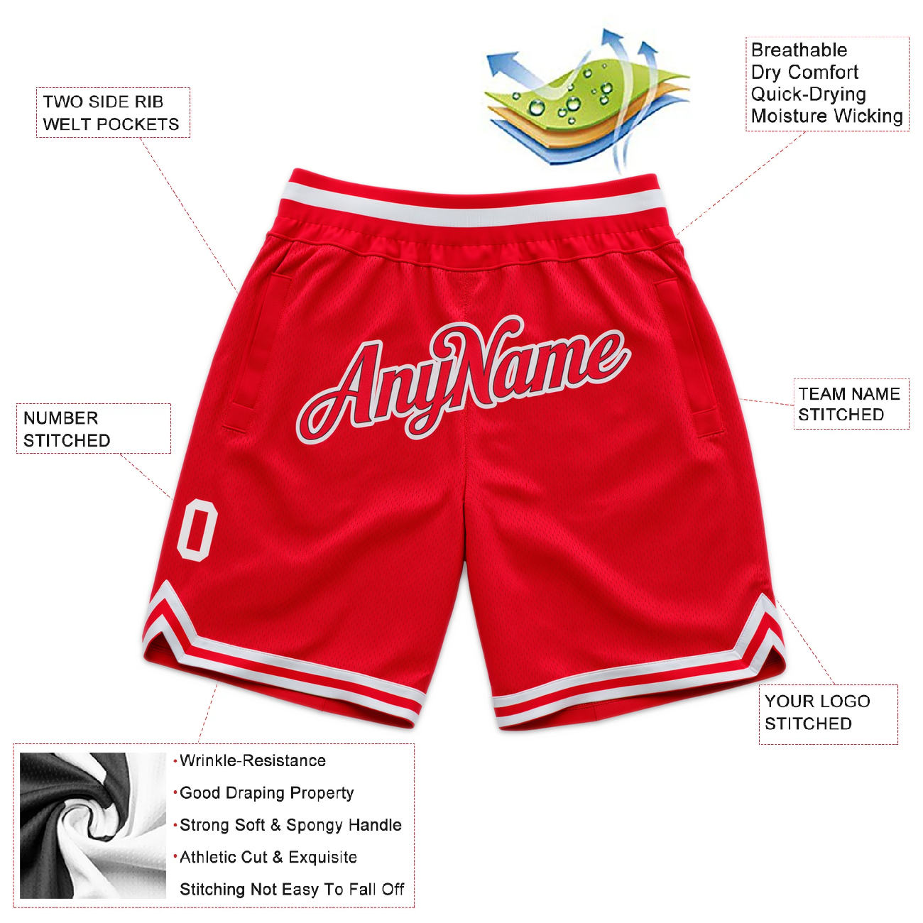 Custom Red & White Throwback Shorts