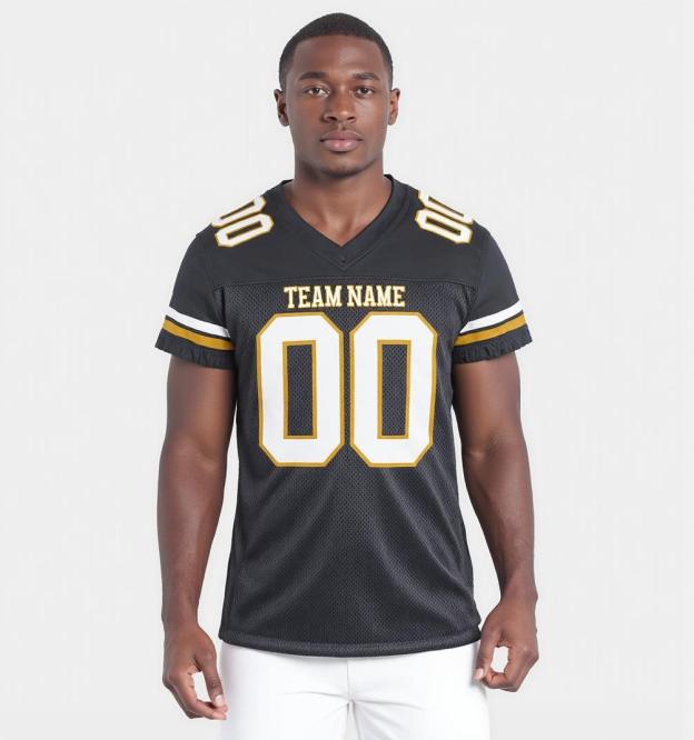 Custom Dark Grey & White/Gold Football Jersey
