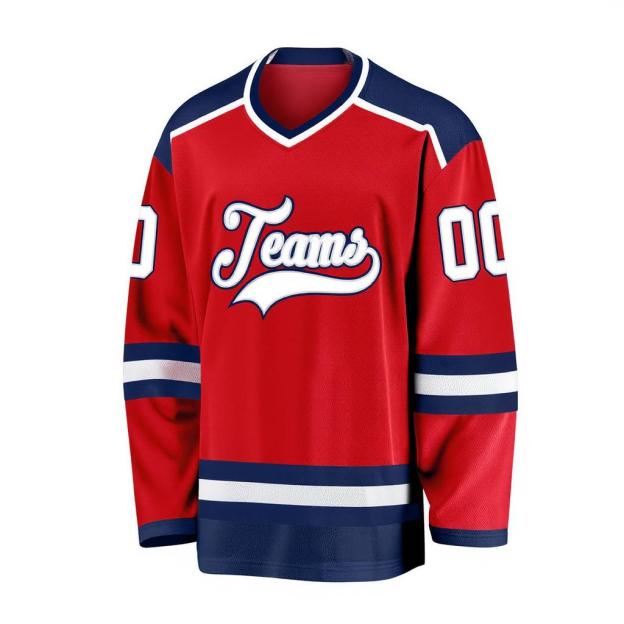 Custom Red & White/Navy Hockey Jersey